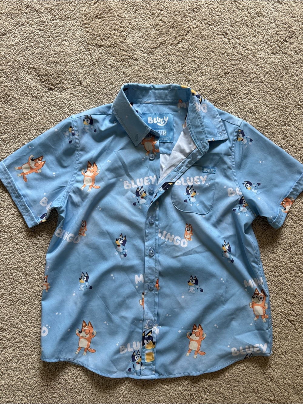 RSVLTS Light Blue Bluey & Bingo Short Sleeve Button-Down Shirt